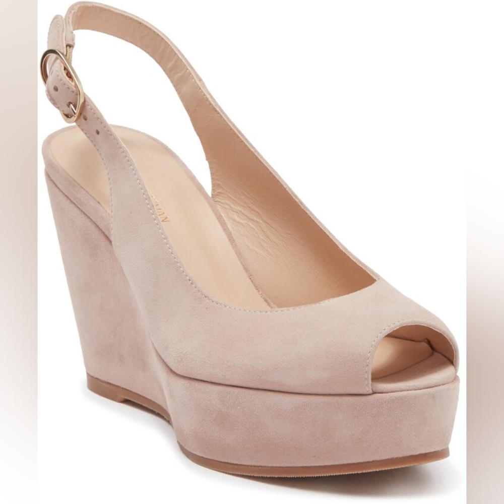 *NWOT Stuart Weitzman Rinna Suede Slingback Peeptoe Wedges size 9